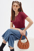 Women Maroon Round Neck Half Sleeves T-Shirt